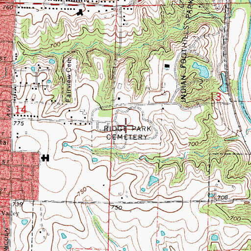 Topographic Map of Ridge Park Cemetery, MO