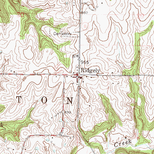Topographic Map of Ridgely, MO