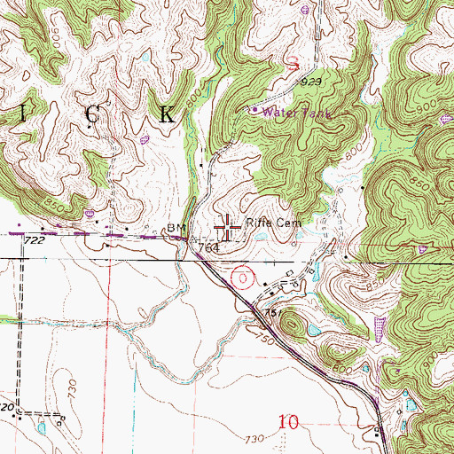 Topographic Map of Riffe Cemetery, MO