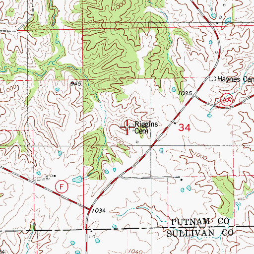 Topographic Map of Riggins Cemetery, MO