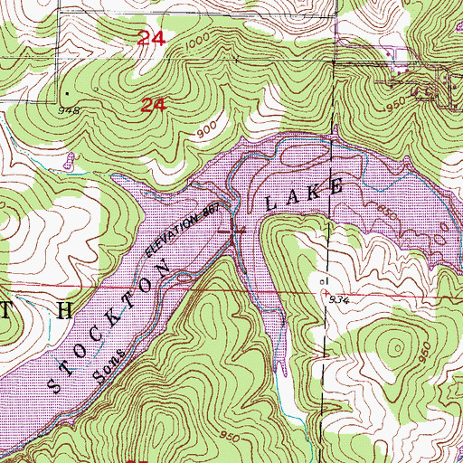 Topographic Map of Right of Way Branch, MO
