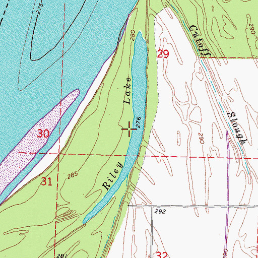 Topographic Map of Riley Lake, MO