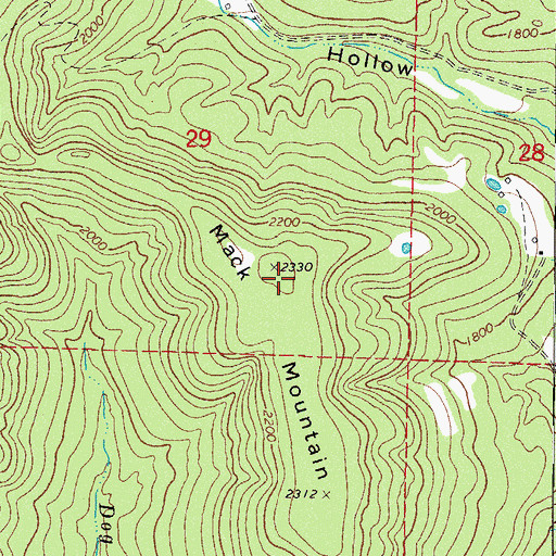 Topographic Map of Mack Mountain, AR