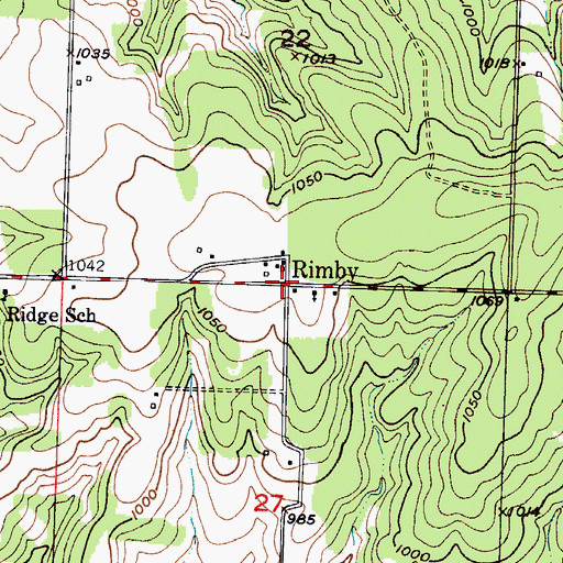 Topographic Map of Rimby, MO