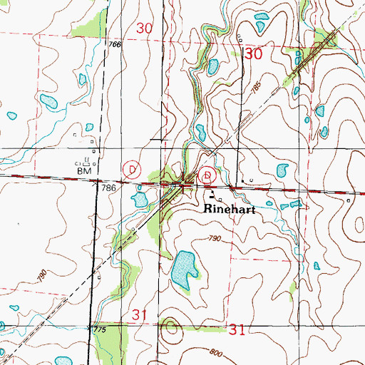 Topographic Map of Rinehart, MO