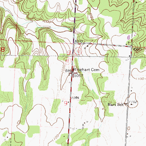 Topographic Map of Rinehart Cemetery, MO