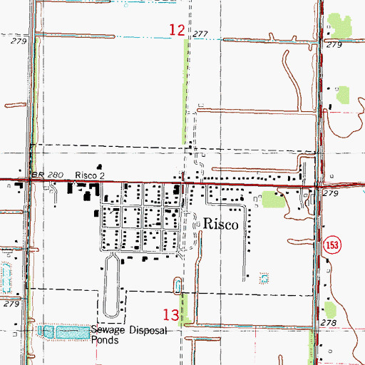 Topographic Map of Risco, MO
