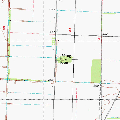 Topographic Map of Rising Star Cemetery, MO
