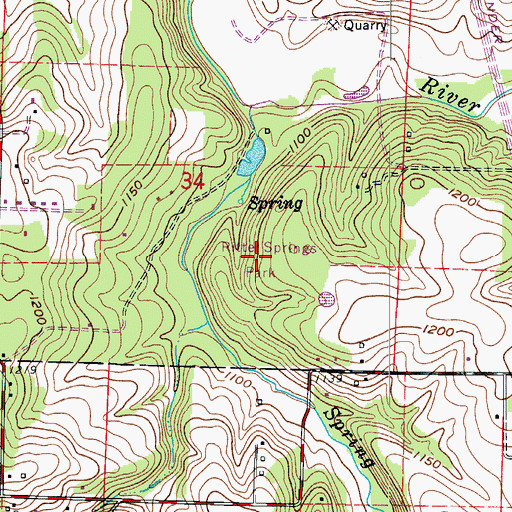 Topographic Map of Ritter Springs Park, MO