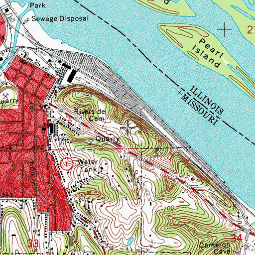 Topographic Map of Riverside Cemetery, MO