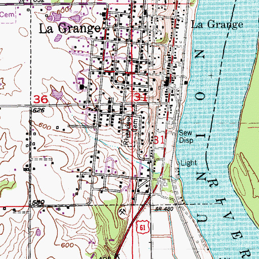 Topographic Map of Riverview Cemetery, MO