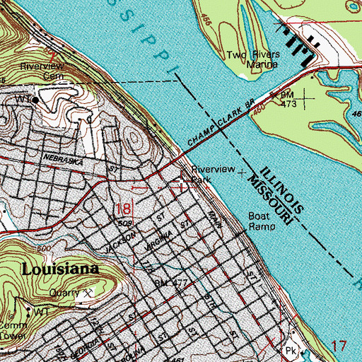 Topographic Map of Riverview Park, MO