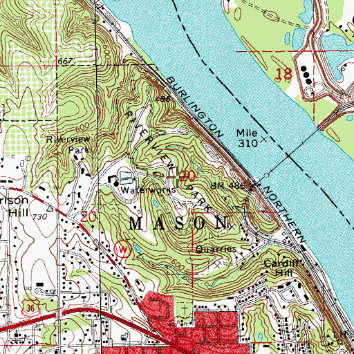 Topographic Map of Riverview Park, MO