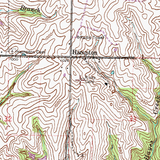 Topographic Map of Rixey Cemetery, MO