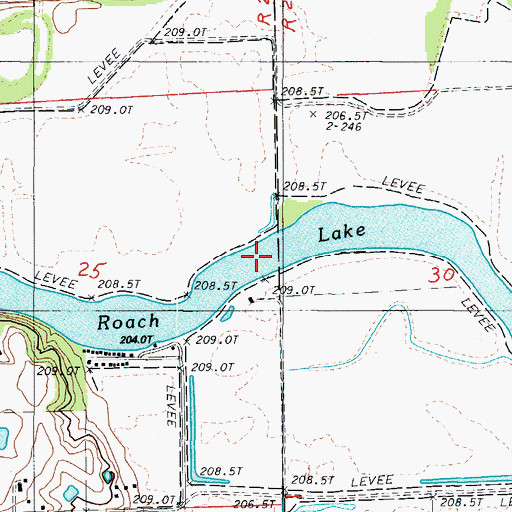 Topographic Map of Roach Lake, MO