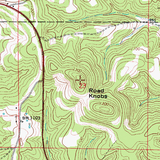 Topographic Map of Road Knobs, MO