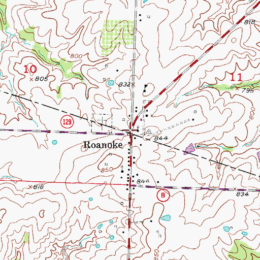 Topographic Map of Roanoke, MO