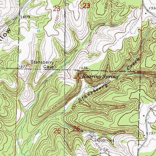 Topographic Map of Roaring Spring, MO