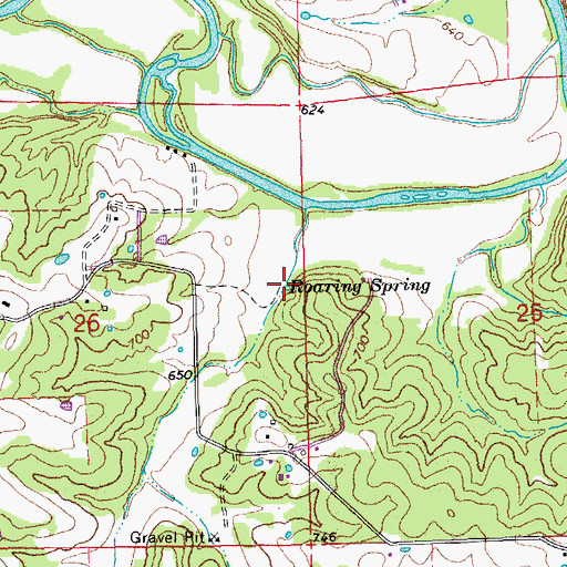 Topographic Map of Roaring Spring, MO