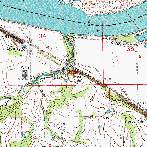 Topographic Map of Roark Cemetery, MO