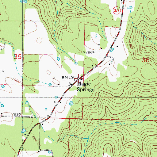 Topographic Map of Magic Springs, AR
