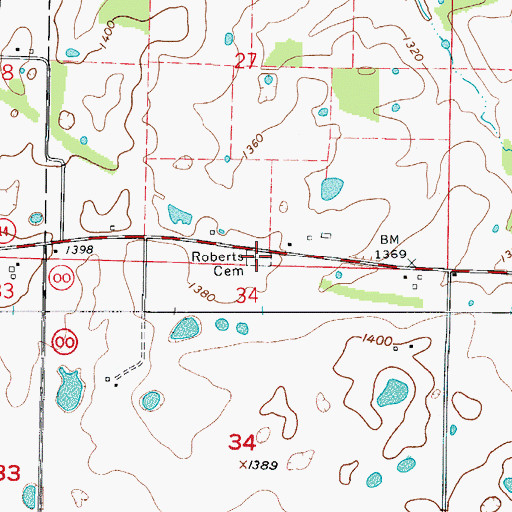 Topographic Map of Roberts Cemetery, MO