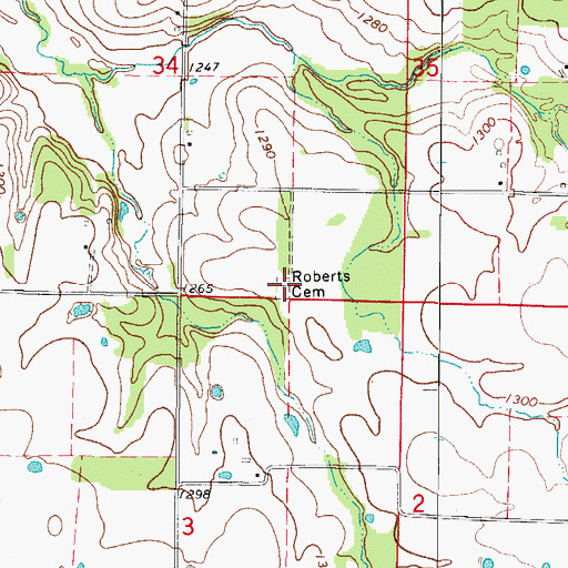 Topographic Map of Roberts Cemetery, MO