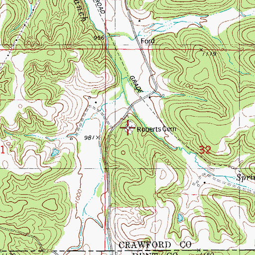 Topographic Map of Roberts Cemetery, MO