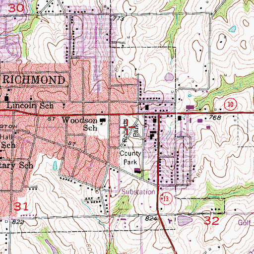 Topographic Map of Roberts Park, MO