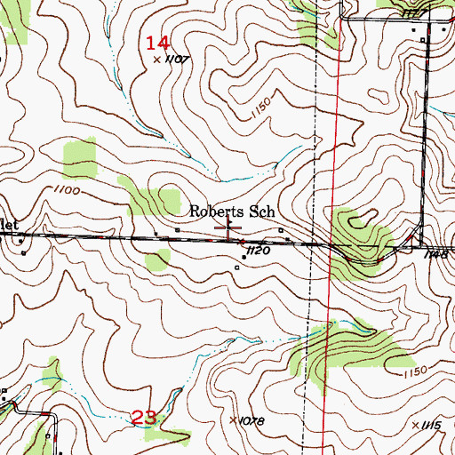 Topographic Map of Roberts School, MO