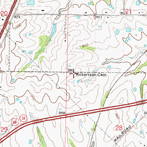 Topographic Map of Robertson Cemetery, MO