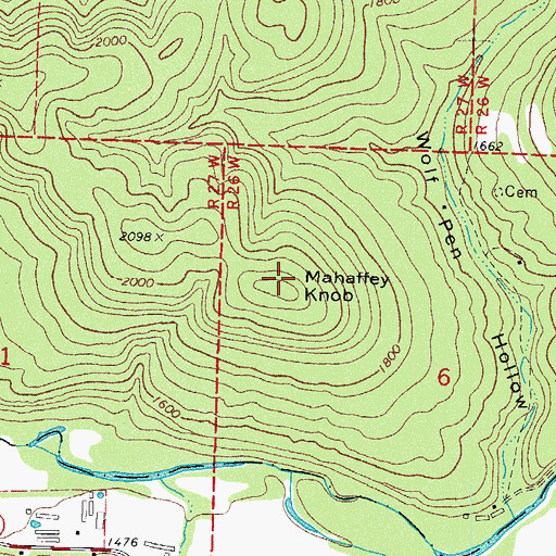 Topographic Map of Mahaffey Knob, AR