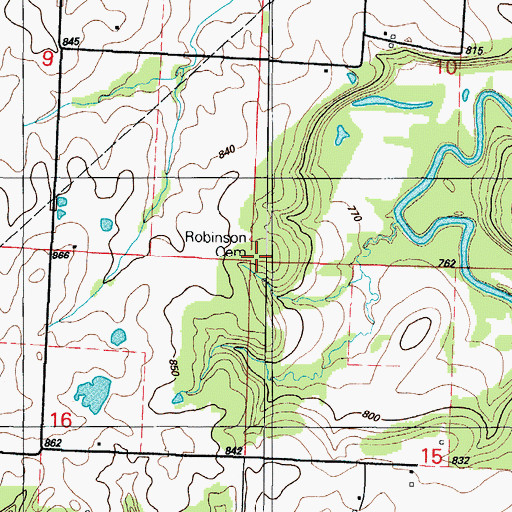 Topographic Map of Robinson Cemetery, MO