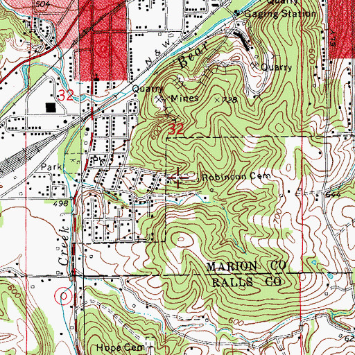 Topographic Map of Robinson Cemetery, MO
