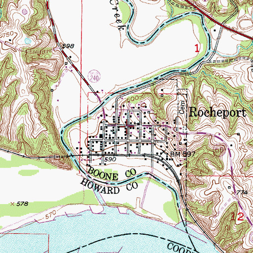 Topographic Map of Rocheport, MO