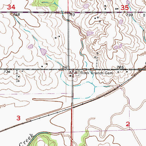 Topographic Map of Rock Branch Cemetery, MO