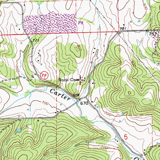 Topographic Map of Rock Cemetery, MO