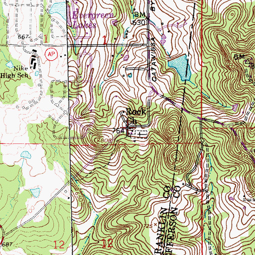 Topographic Map of Rock Church, MO