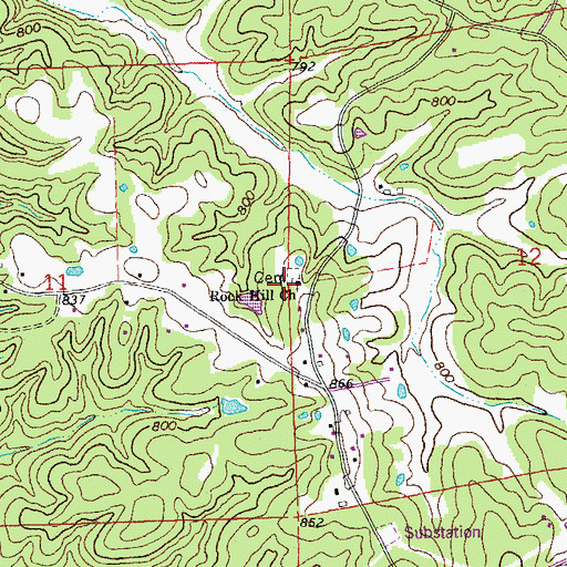 Topographic Map of Rock Hill Church, MO