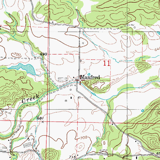 Topographic Map of Manfred, AR