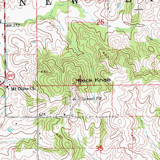 Topographic Map of Rock Knob, MO