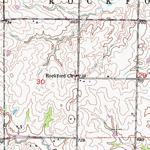 Topographic Map of Rockford Church, MO
