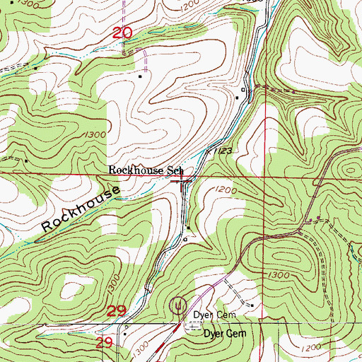 Topographic Map of Rockhouse School, MO