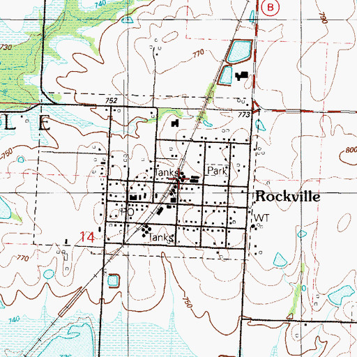 Topographic Map of Rockville, MO