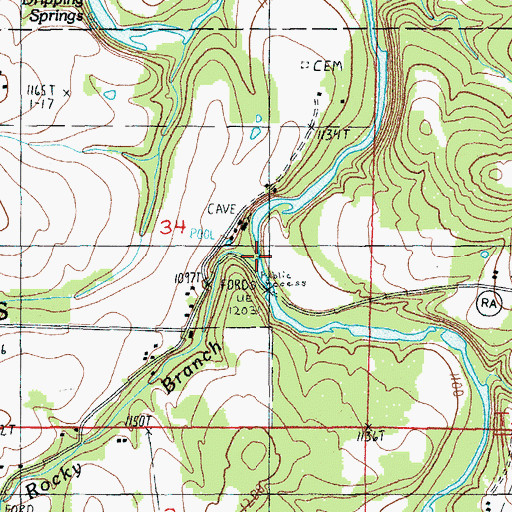Topographic Map of Rocky Branch, MO