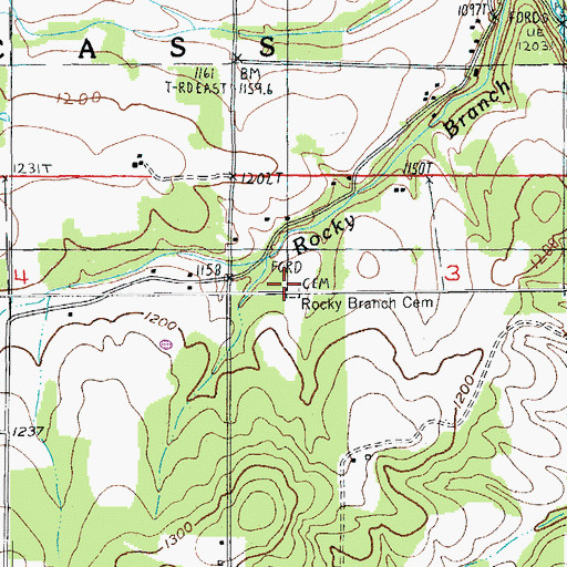 Topographic Map of Rocky Branch Cemetery, MO