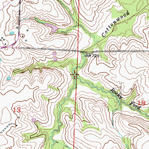 Topographic Map of Rocky Ford Branch, MO
