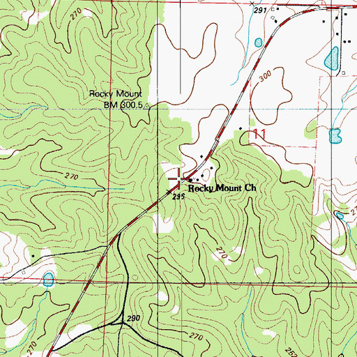 Topographic Map of Rocky Mount Church, MO