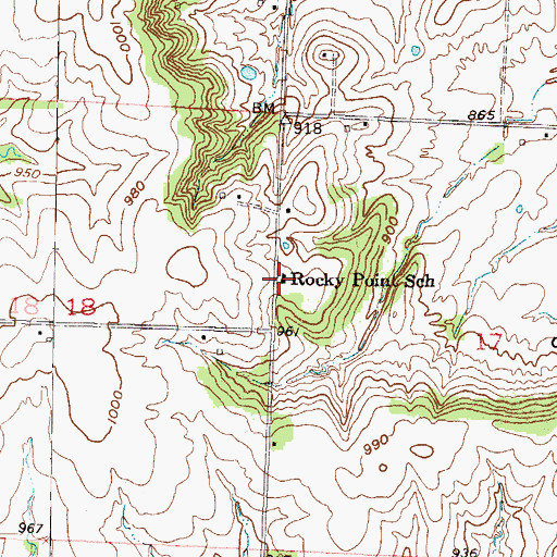 Topographic Map of Rocky Point School (historical), MO