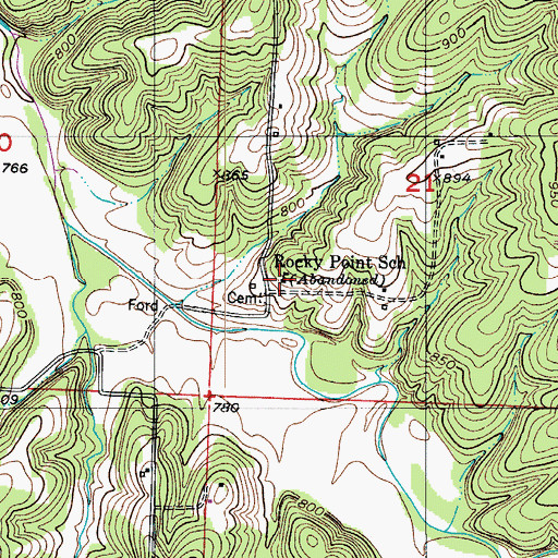 Topographic Map of Rocky Point School, MO